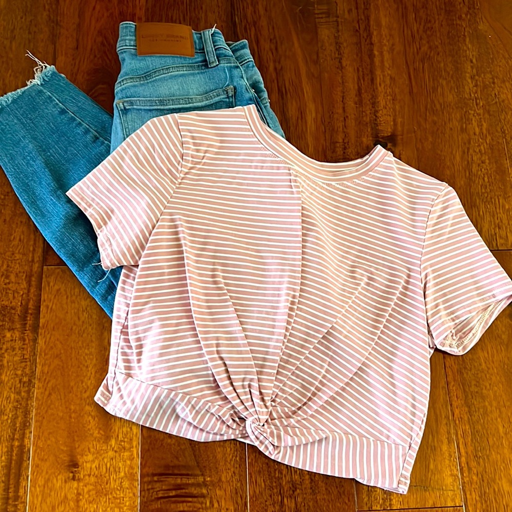 Pink and white striped crop top